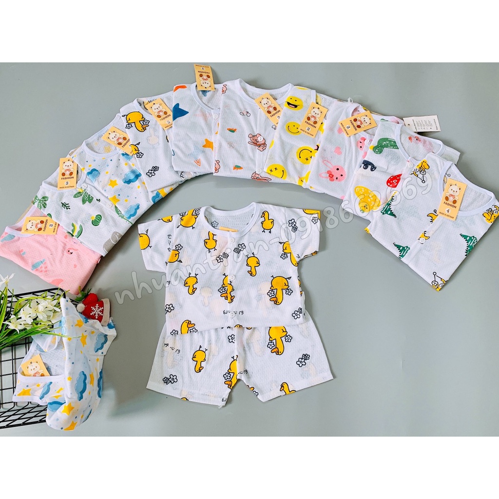 Bộ cộc tay chui/ cài khuy vải cotton giấy thông hơi loại 1 size 3-14kg