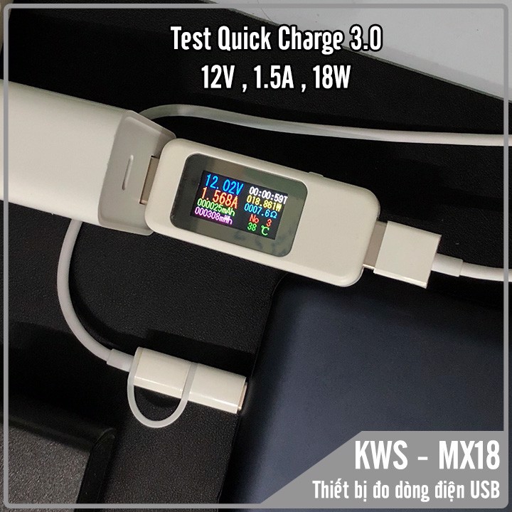 Thiết bị USB test sạc đo nguồn điện KWS-MX18 , đo 4V- 30V / 5.1A Quick Charge 3.0