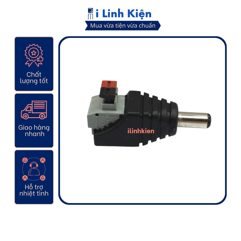 Jack nguồn DC đực 5.5x2.1mm đấu dây chốt cài