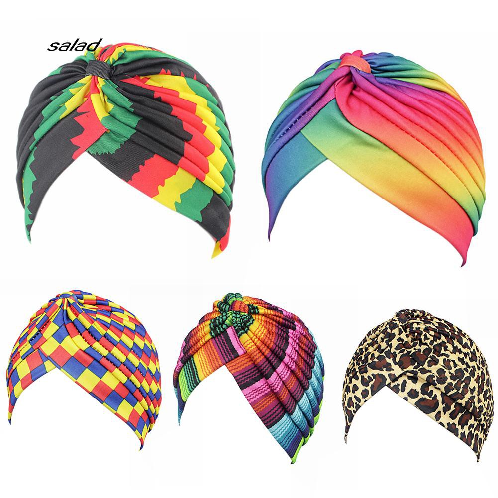 Mũ Turban Trùm Đầu In Họa Tiết Da Báo Màu Cầu Vồng Thời Trang Dành Cho Nữ