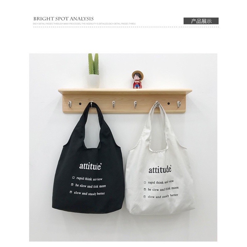 Túi tote vải canvas attitude thời trang phong cách Hàn Quốc