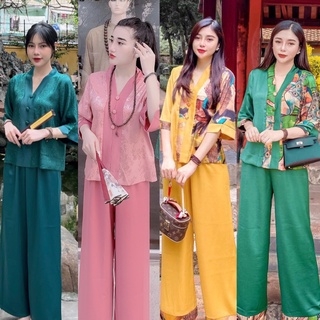 Đồ lam bộ đi lễ chùa nữ - set lụa đi lễ chùa vân gỗ hàng thiết kế cao cấp