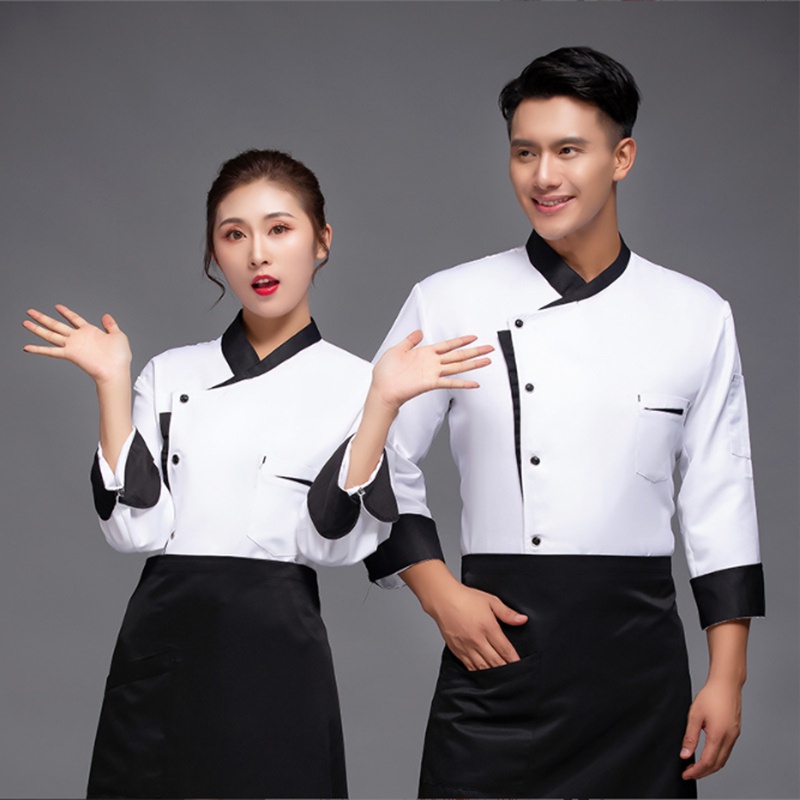 Đồng Phục Đầu Bếp Khách Sạn Dài Tay Vải cotton Cho Nam Nữ