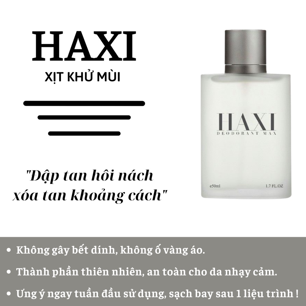 Xịt Khử Mùi Hôi Nách Haxi,Khử Mùi Hôi Chân , Mùi Cơ Thể , Giảm Thâm, Khô Thoáng Giảm Thâm Nách Mùi Hương Tự Nhiên 50 ml