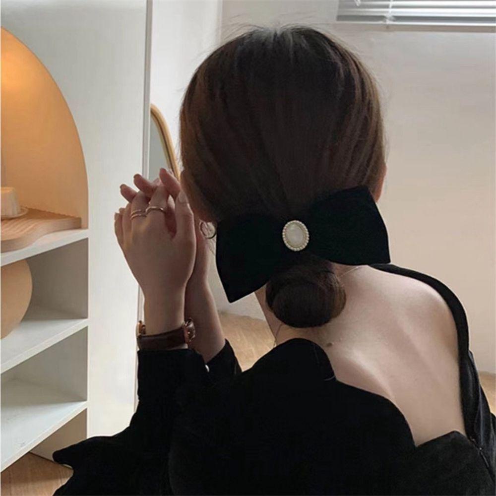 Kẹp Tóc Nơ Bằng Nhung Màu Đen Thiết Kế Đơn Giản Dễ Phối Đồ Thời Trang Cho Nữ