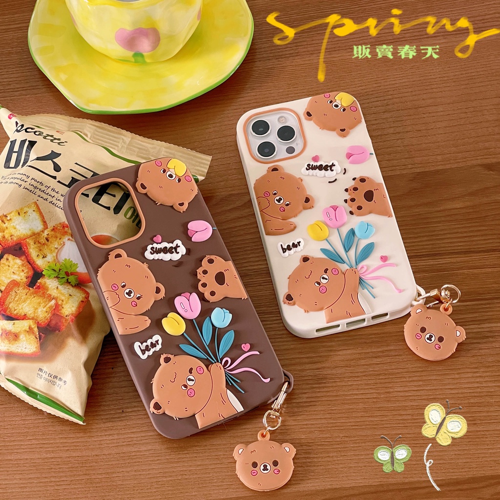 Ốp Điện Thoại Dẻo Họa Tiết Hoạt Hình Chú Gấu &amp; Hoa tulip Dễ Thương Chống Rơi Cho iPhone 13 / 12PRO MAX / 11 / 13PRO MAX