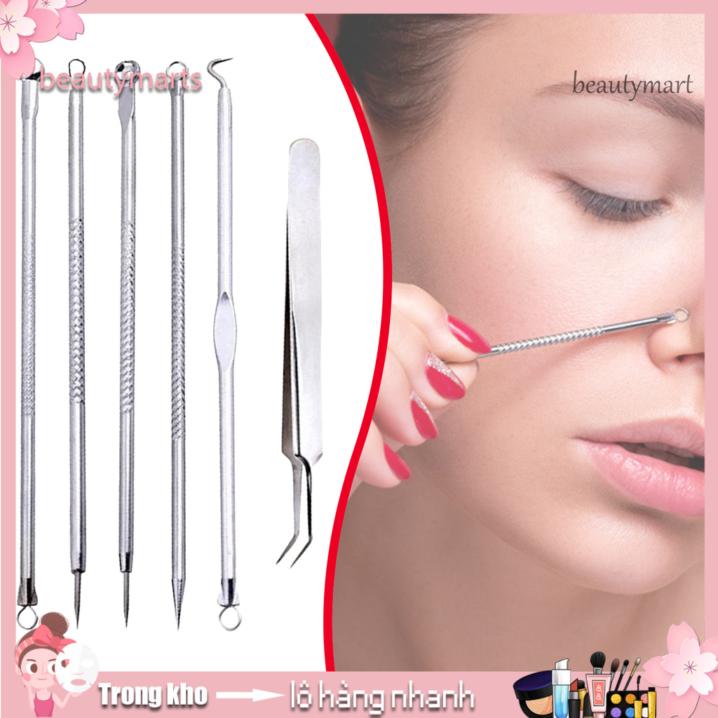 [Hàng mới về] Bộ 6 dụng cụ nặn mụn đầu đen bằng thép không gỉ cao cấp