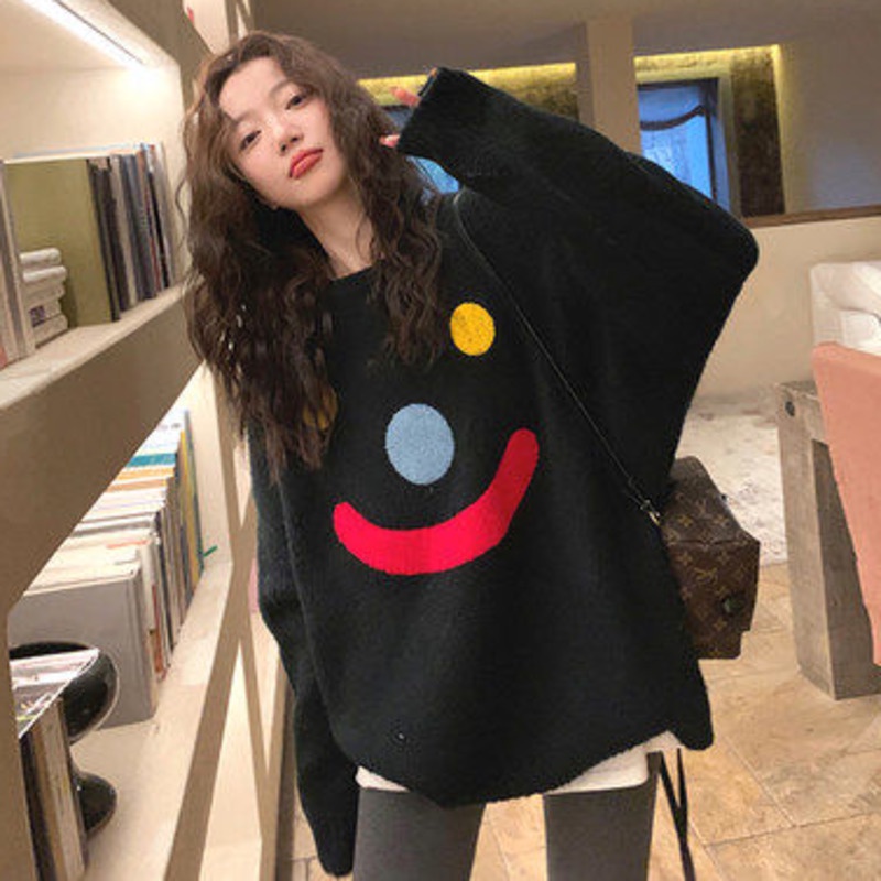 Áo Sweater Dệt Kim Tay Dài Dáng Rộng Phong Cách Hàn Quốc Thời Trang Mùa Thu Cho Nữ