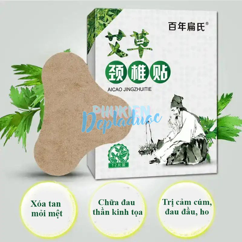 Hộp 12 miếng dán ngải cứu giảm đau vai cổ gáy lưng, cao dán thải độc h