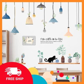 ⚡️𝗙𝗥𝗘𝗘𝗦𝗛𝗜𝗣⚡️ Decal dán tường đèn và mèo nghịch cuộn len