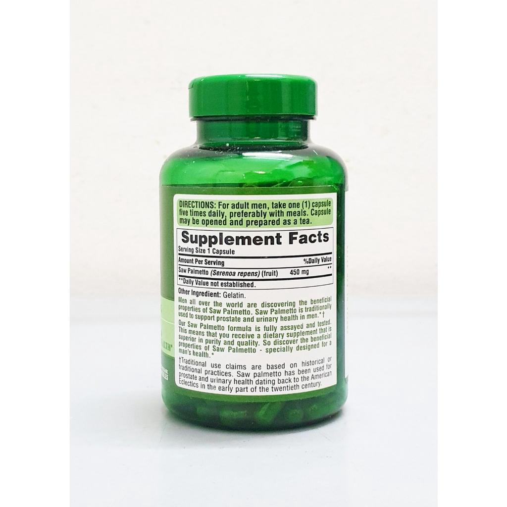 Saw Palmetto 450mg chai 200 viên hãng Puritan’s Pride từ Mỹ. Chống Phì Đại Tuyến Tiền Liệt