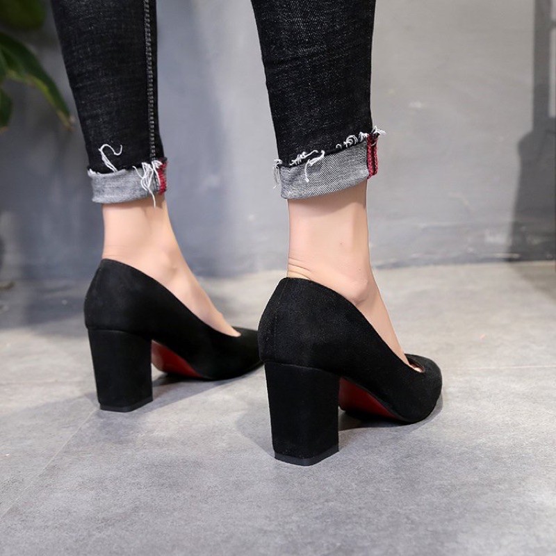 Giày cao gót da lộn gót vuông BIG SIZE 33-46