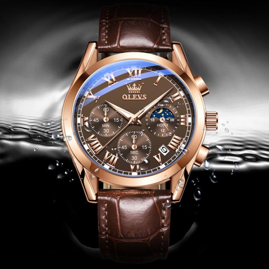 Đồng hồ nam Olevs chống thấm nước,dây da thoáng khí, đường kính 40mm
