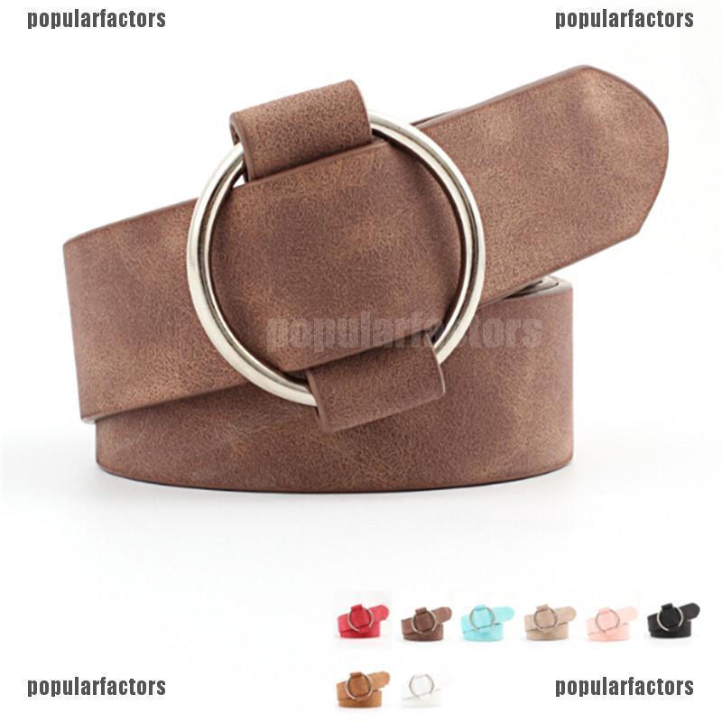 Thắt Lưng Da Khóa Tròn Kim Loại Phong Cách Vintage Thời Trang