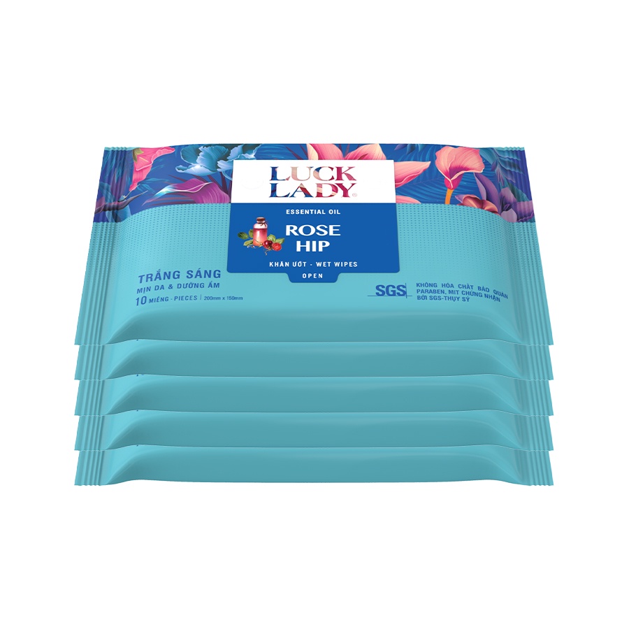 Combo 5 gói Khăn ướt Rose Hip Luck Lady 10 tờ/gói