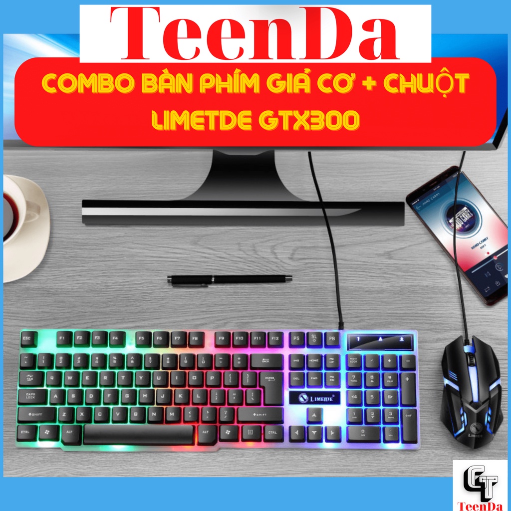 Combo Bộ Bàn Phím Vuông Chính Hãng Limeide GTX300 Kèm Chuột Máy Tính Có Dây Chuyên Game Có Đèn LED Kiểu Dáng Đơn Giản