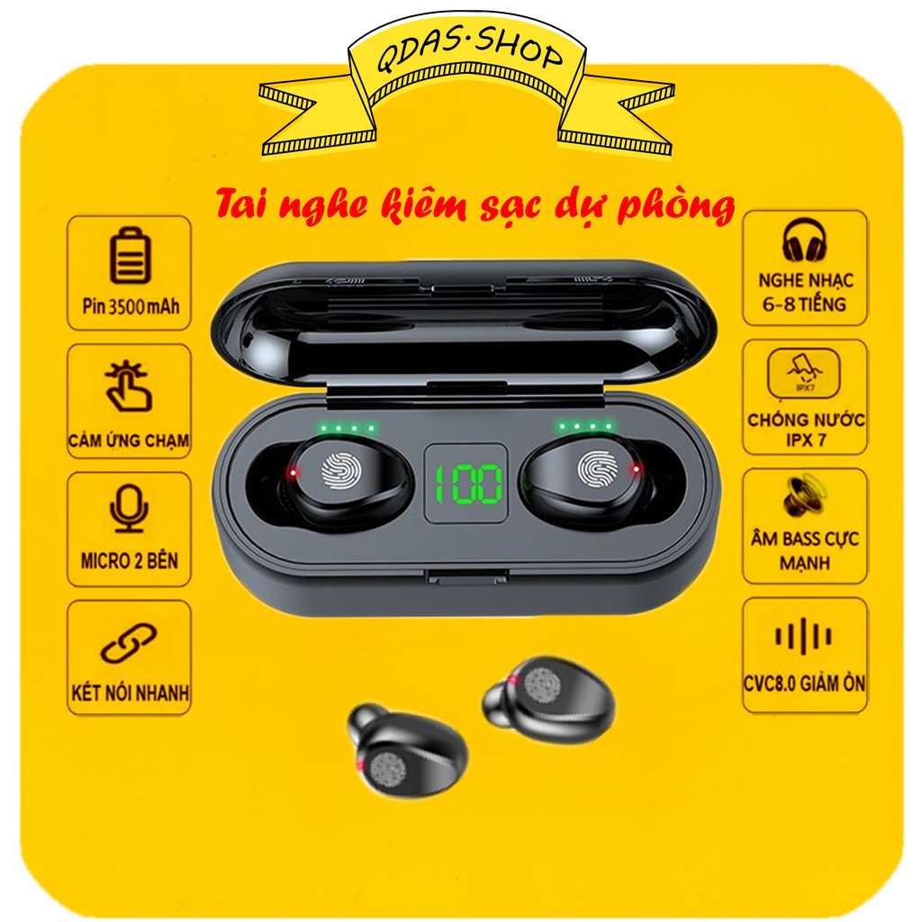 Tai nghe bluetooth TWS F9 bản Quốc tế True Wireless không dây nút cảm ứng kháng nước thể theo stereo
