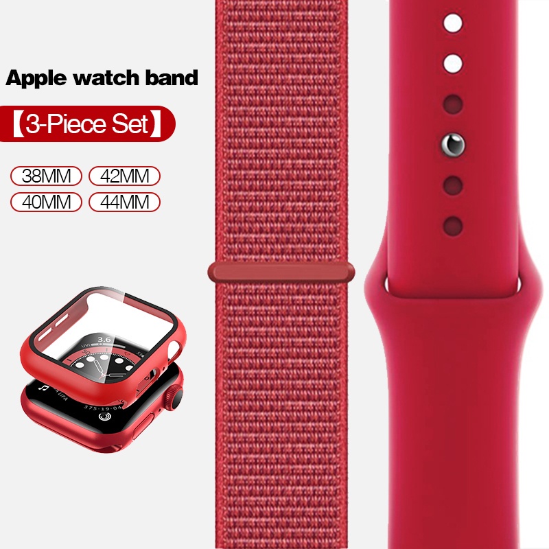 Set 3 Món Ốp Silicone + Dây Đeo Nylon Cho Apple Watch 45mm 41mm 38mm 42mm 44mm 40mm Iwatch Series 7 / 6 / SE / 5 / 4 / 3 / 2 / 1