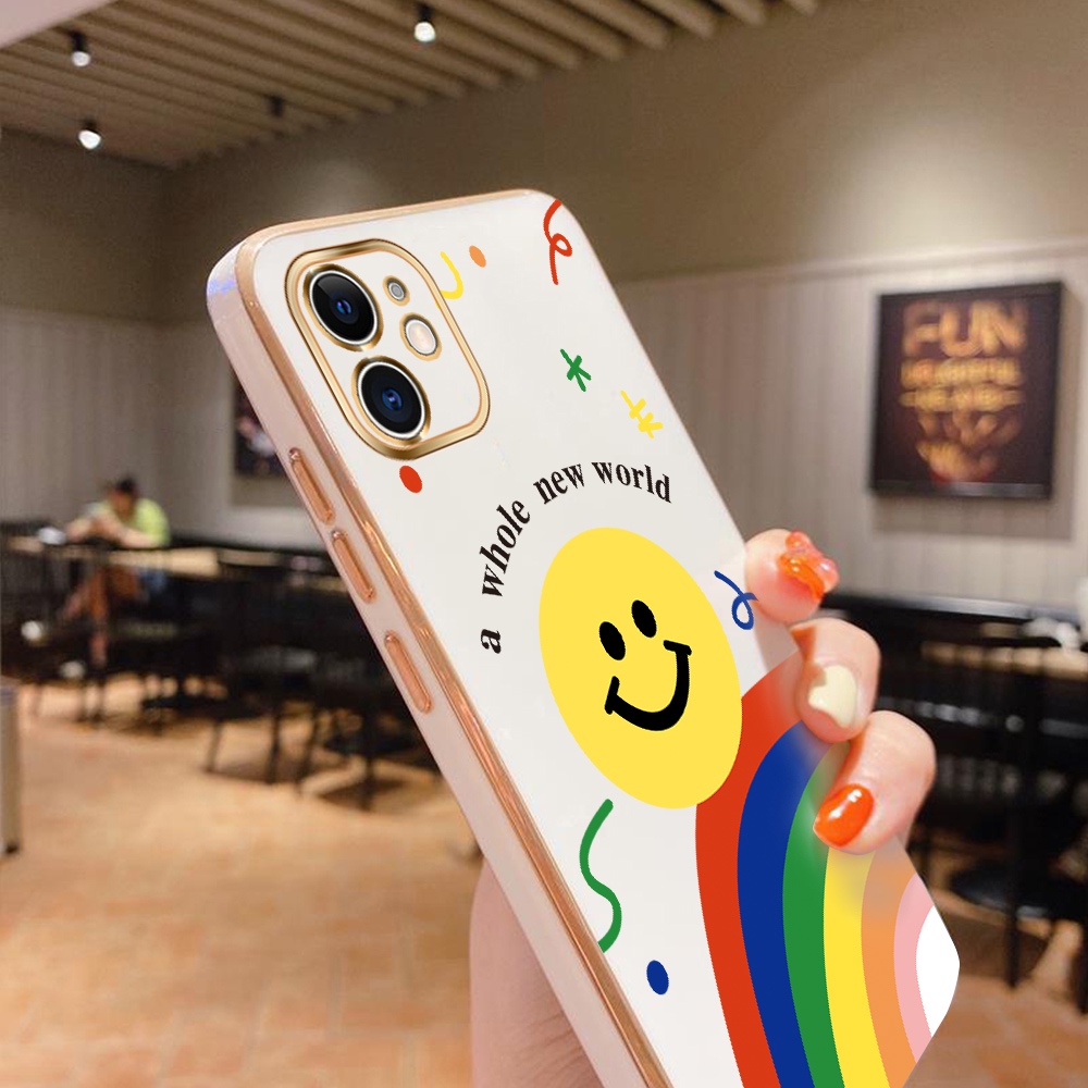 Ốp Điện Thoại Góc Vuông In Hình Cầu Vồng Mặt Cười Cho Samsung Galaxy S21 S22 Plus Ultra S21 FE 5G