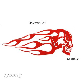 Decal dán bình xăng mô tô hình ngọn lửa đầu lâu kích thước 34.2 x 12.8cm