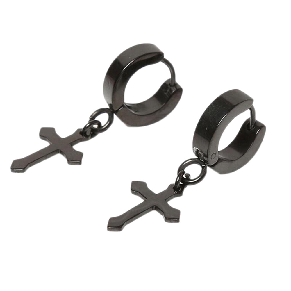 Khuyên tai thép titan hình thánh giá độc đáo thời trang unisex
