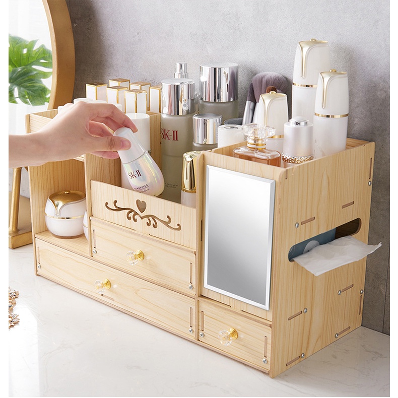 Kệ đựng mỹ phẩm tủ đựng đồ trang điểm kệ trang sức để bàn VHM69 bằng gỗ cao cấp phong cách trẻ trung sang trọng