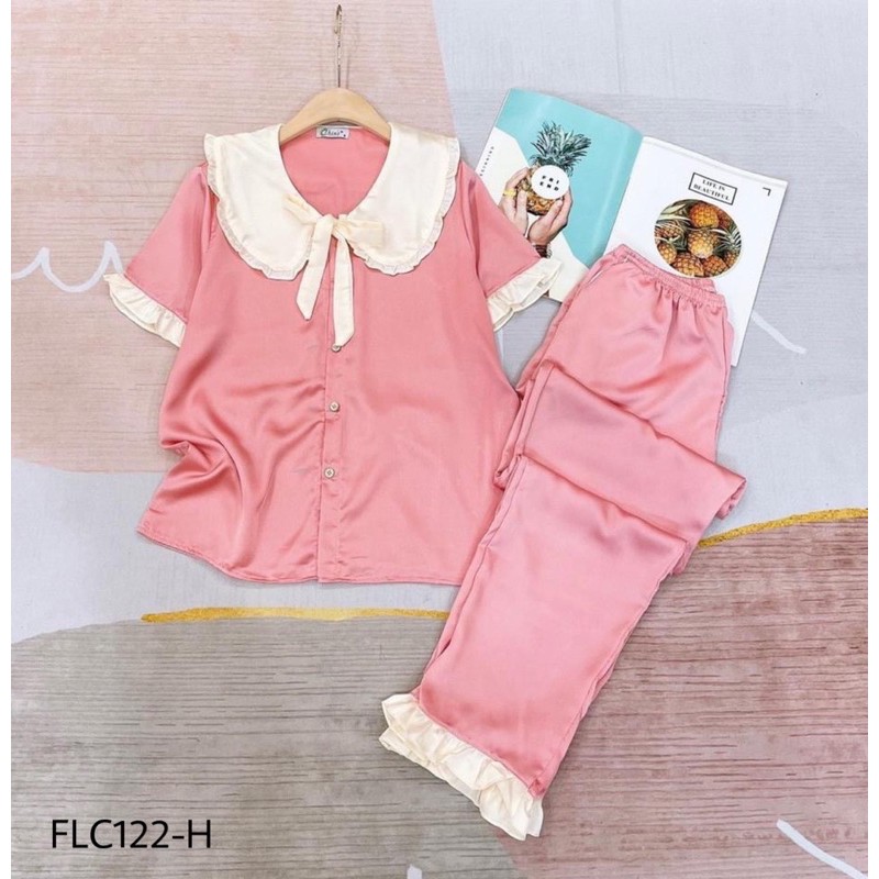 Đồ Ngủ Pijama Lụa Gấm, Tay Ngắn Quần Dài Trơn Chữ Ký Siêu Xinh, Mềm Mịn, Độc Lạ Khó Tìm, Sang Chảnh Hàn Quốc