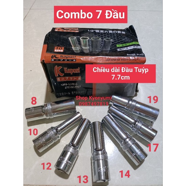 Combo 7 Đầu Tuýp Dài 7.7cm Từ 8 Đến 19 Hàng Cao Cấp KAPUSI NHẬT