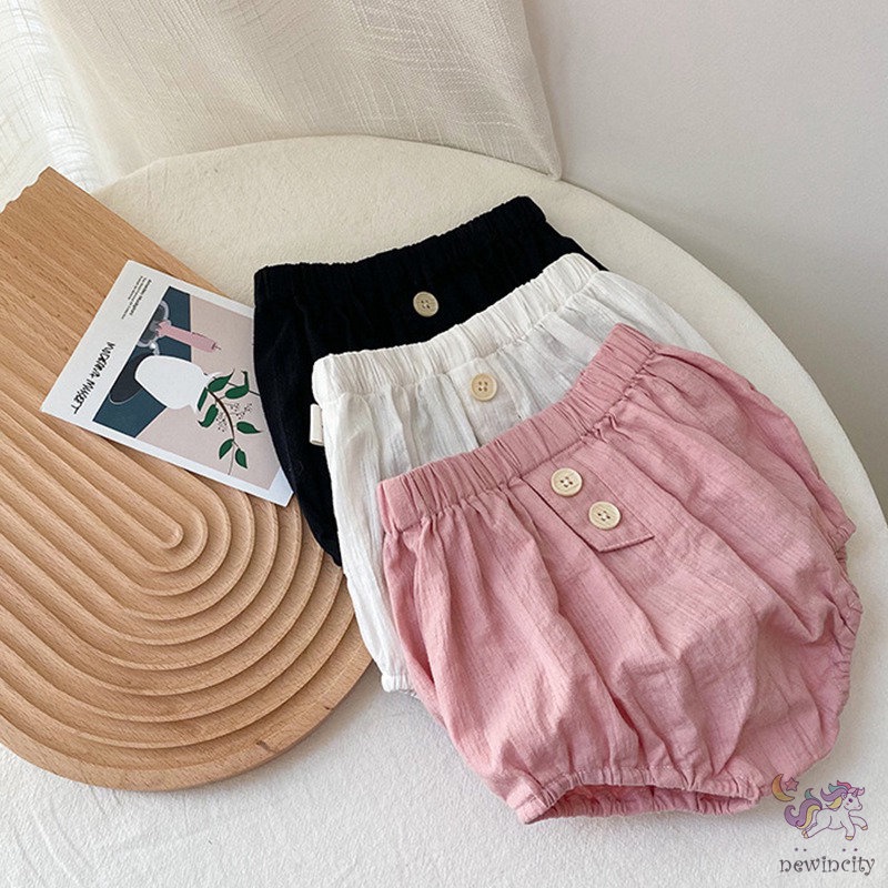 Quần Short Dáng Rộng Phối Nút Thời Trang Mùa Hè Hàn Quốc Dễ Thương Cho Bé