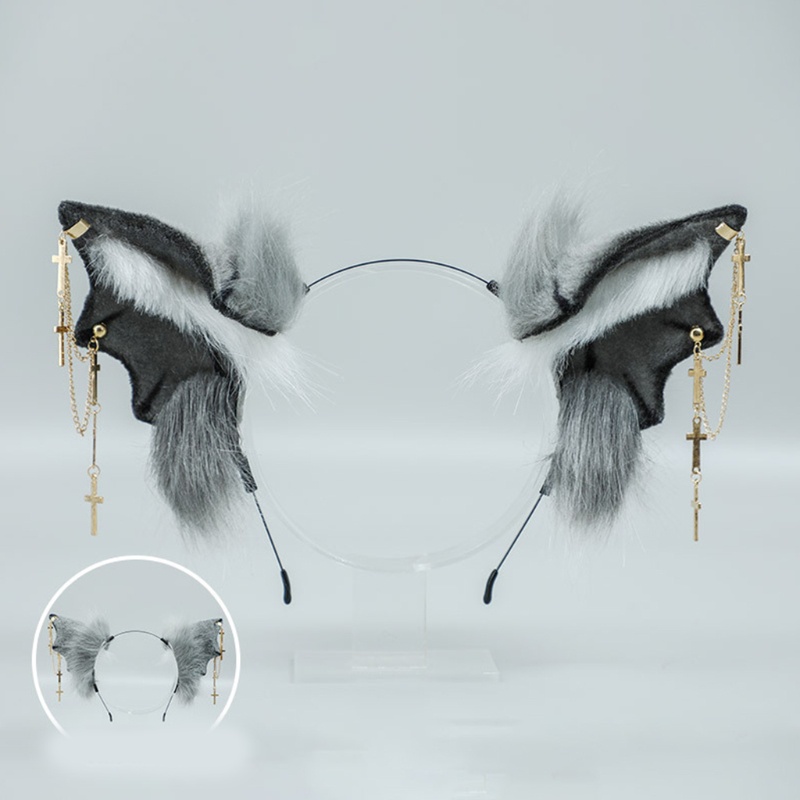 Băng Đô Cài Tóc Hình Tai Dơi Phối Lông Độc Đáo