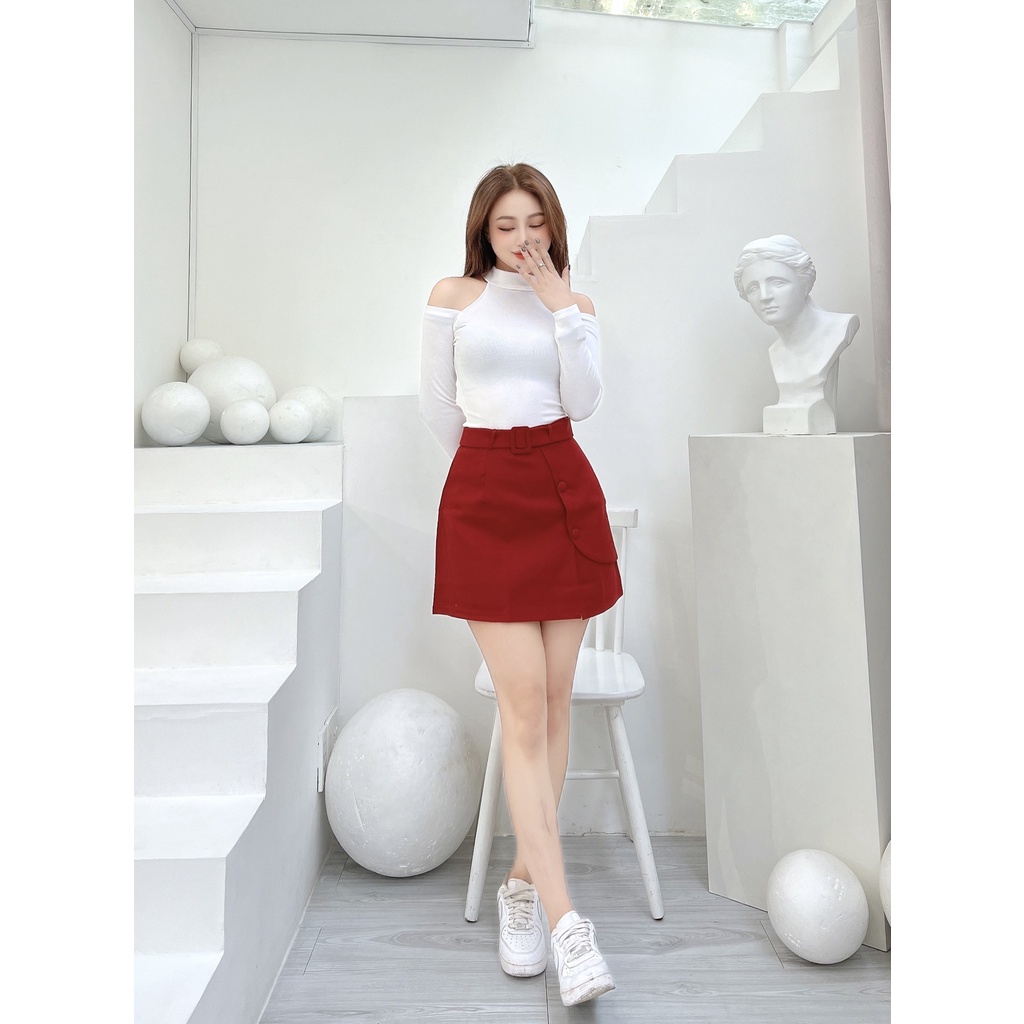 Quần váy ngắn chữ A nữ CRAZYTEEN kèm belt thanh lịch QC0363