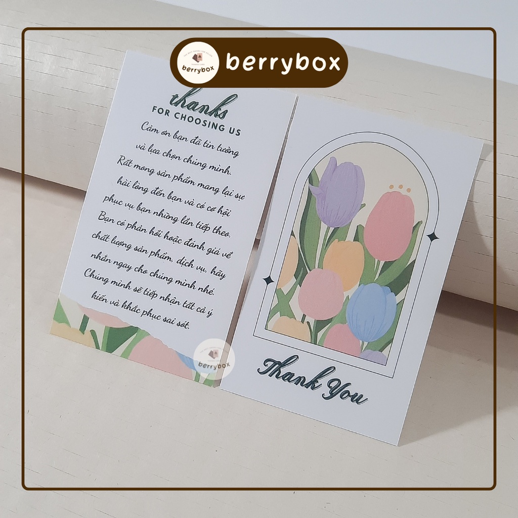 Cá | Set 50 card thank you, thiệp cảm ơn dễ thương Tulip Frame, size 9x5,5cm