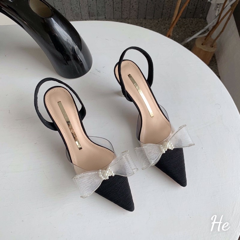 Sandal cao gót nơ lưới mẫu mới hàng cao cấp fullbox
