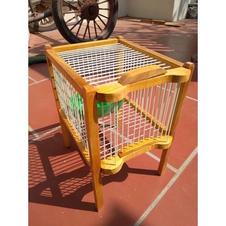 Lồng tắm khuyên TUVUPETSHOP lồng tắm 1 ngăn gỗ vàng nan cáp quang độ bền cao
