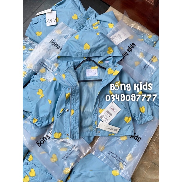 Áo Khoác Gió Bé Gái Trái Tim Vàng/Xanh Trời ZR