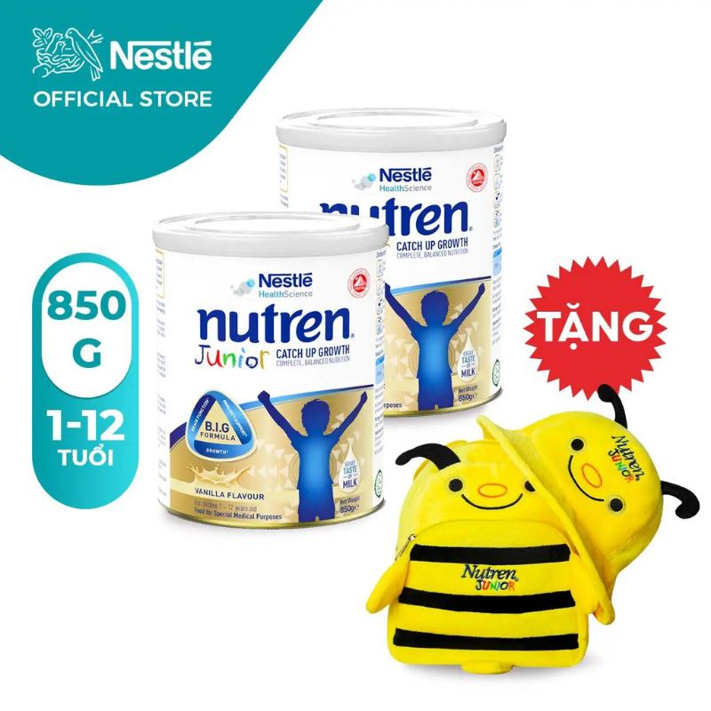 [Tặng bộ nón balo ong] combo 2 lon Sữa bột Nutren Junior 850g. Date 12/2023