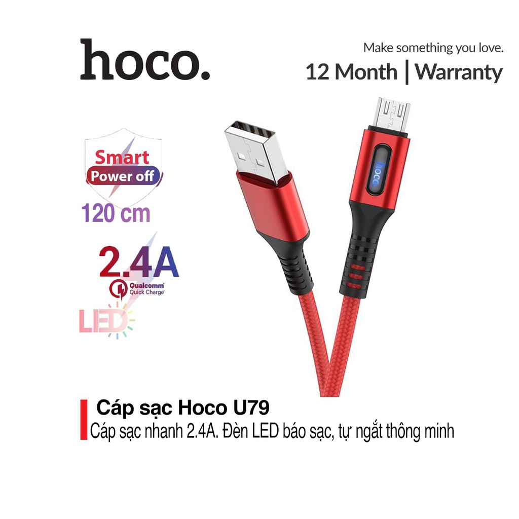 Cáp Sạc Nhanh Hoco U79 Tự ngắt cho điện thoại tự ngắt khi pin đầy Chống Chai Pin.