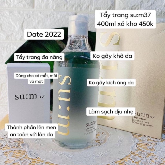 [Date 2024) Set Tẩy trang Su:m37 dạng nước 3 trong 1 Skin Saver Essential Cleansing Water 400ml