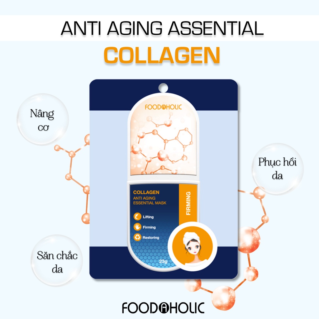 Mặt Nạ Collagen Giảm Nếp Nhăn, Căng Bóng Da Beldora Foodaholic Collagen Anti Aging Essential Mask 23g
