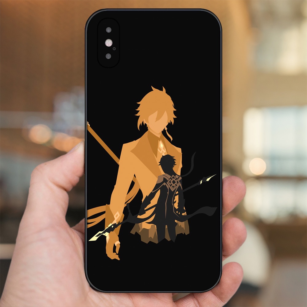 Ốp lưng iPhone X, Xs dẻo đen cạnh vuông in hình Zhongli Genshin Impact
