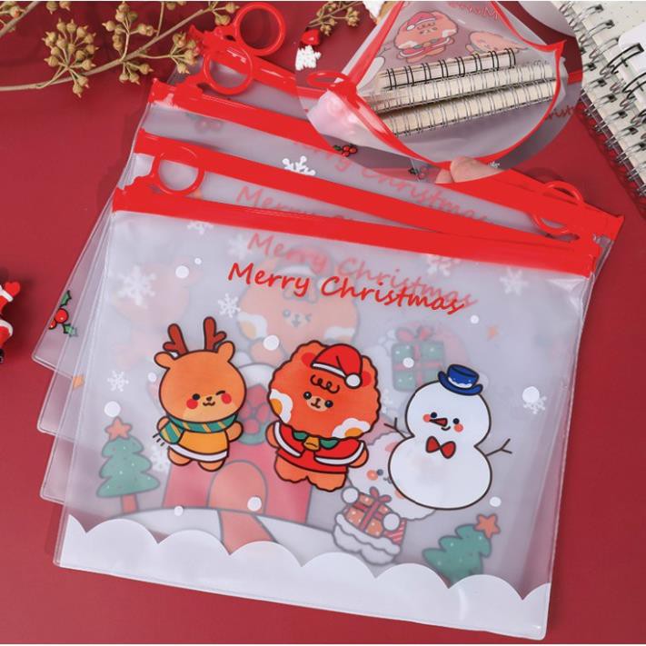 Túi Zip Cứng Đựng Đồ Trong Suốt Hoạ Tiết Cây Giáng Sinh Noel P081