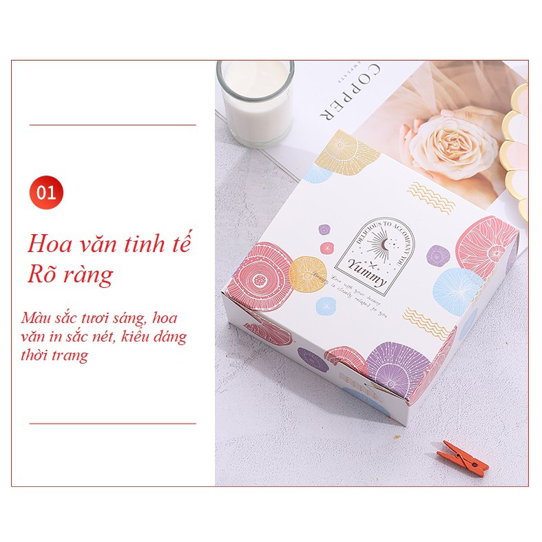 Hộp đựng bánh, hộp giấy đựng tart trứng, bánh quy, bánh trứng muối tan chảy, kích thước 14x14x5cm  - POPPY STORE