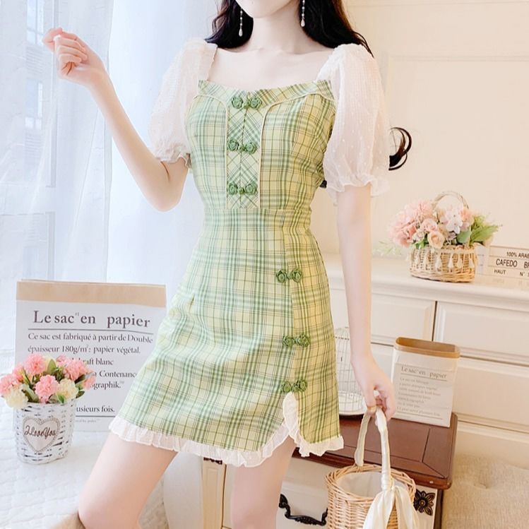 váy xanh bơ đầm bigsize nữ đầm dự tiệc sang trọng đầm tay phồng váy nữ váy nữ xinh đầm vintage đầm caro đầm cổ vuông đầm hở lưng