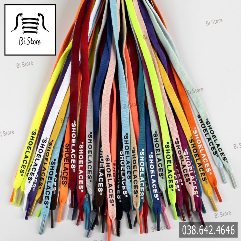 [Bảng 28 màu - 140cm] Dây giày dẹt dài 1m4 có chữ SHOELACES dành cho giày Nike AF1, AJ, Converse, Vans [Bán theo cặp]