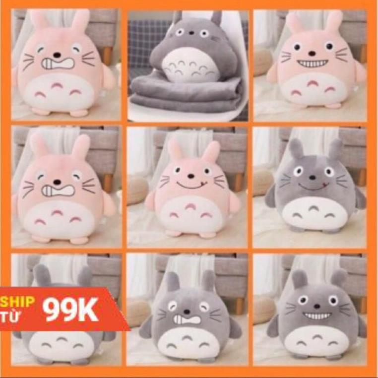 Bộ chăn gối văn phòng đa năng 3in1 hình totoro biểu cảm .