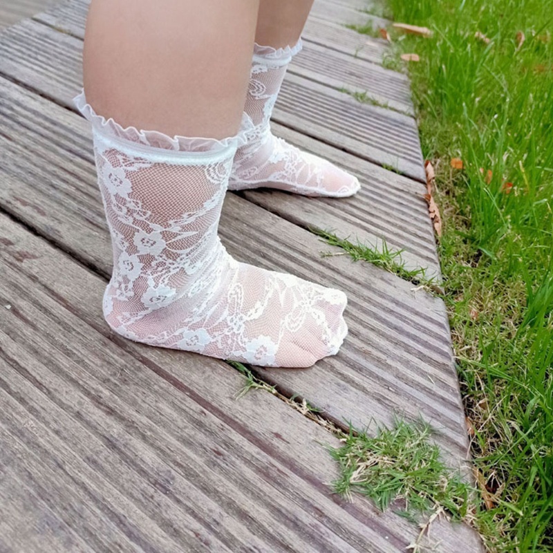 Vớ Lưới Dài Qua Gối Phối Bèo Nhún In Họa Tiết Hoa Kiểu Công Chúa Xinh Xắn Cho Bé Gái