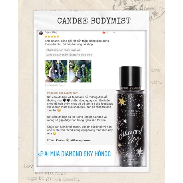 Body mist xịt thơm Victoria’s Secret 250ml 𝐃𝐢𝐚𝐦𝐨𝐧𝐝 𝐒𝐤𝐲