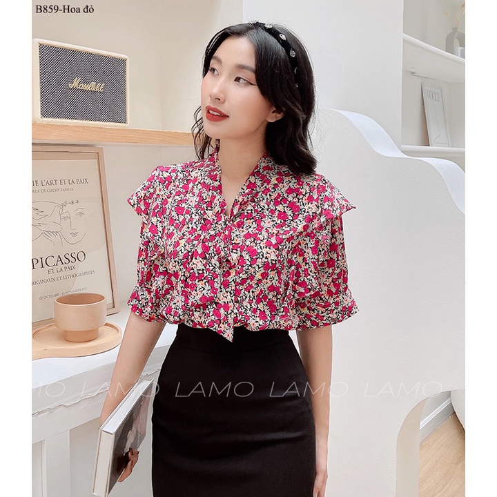 Áo nữ kiểu bèo vai cột nơ LAMO -B859