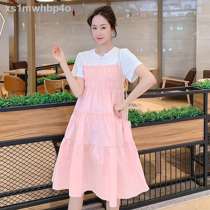 Chân váychân váy tennis❄◙◄Váy bà bầu màu đỏ lưới thời trang mùa hè phiên bản Hàn Quốc của kích thước lớn kỳ n