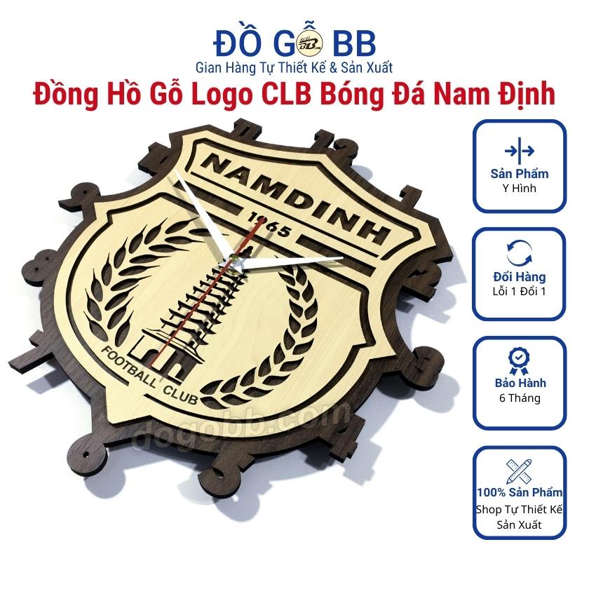 Đồng hồ bóng đá VIỆT NAM logo clb NAM ĐỊNH FC decor treo tường bằng gỗ VLeague Gỗ Bền Rẻ Đẹp - Đồ Gỗ BB